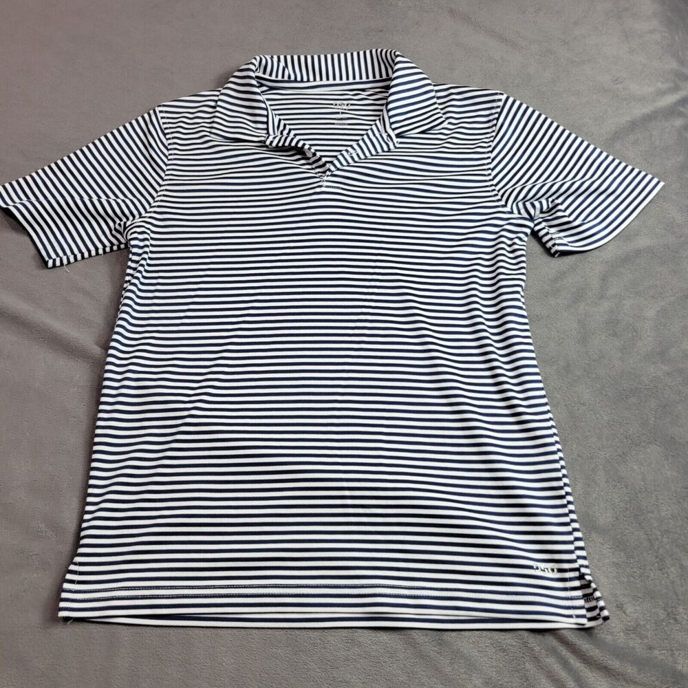 DSG Golf Shirt Boys 14/16 Button Polo Blue White Stripe Short‎ Sleeve Nautical
